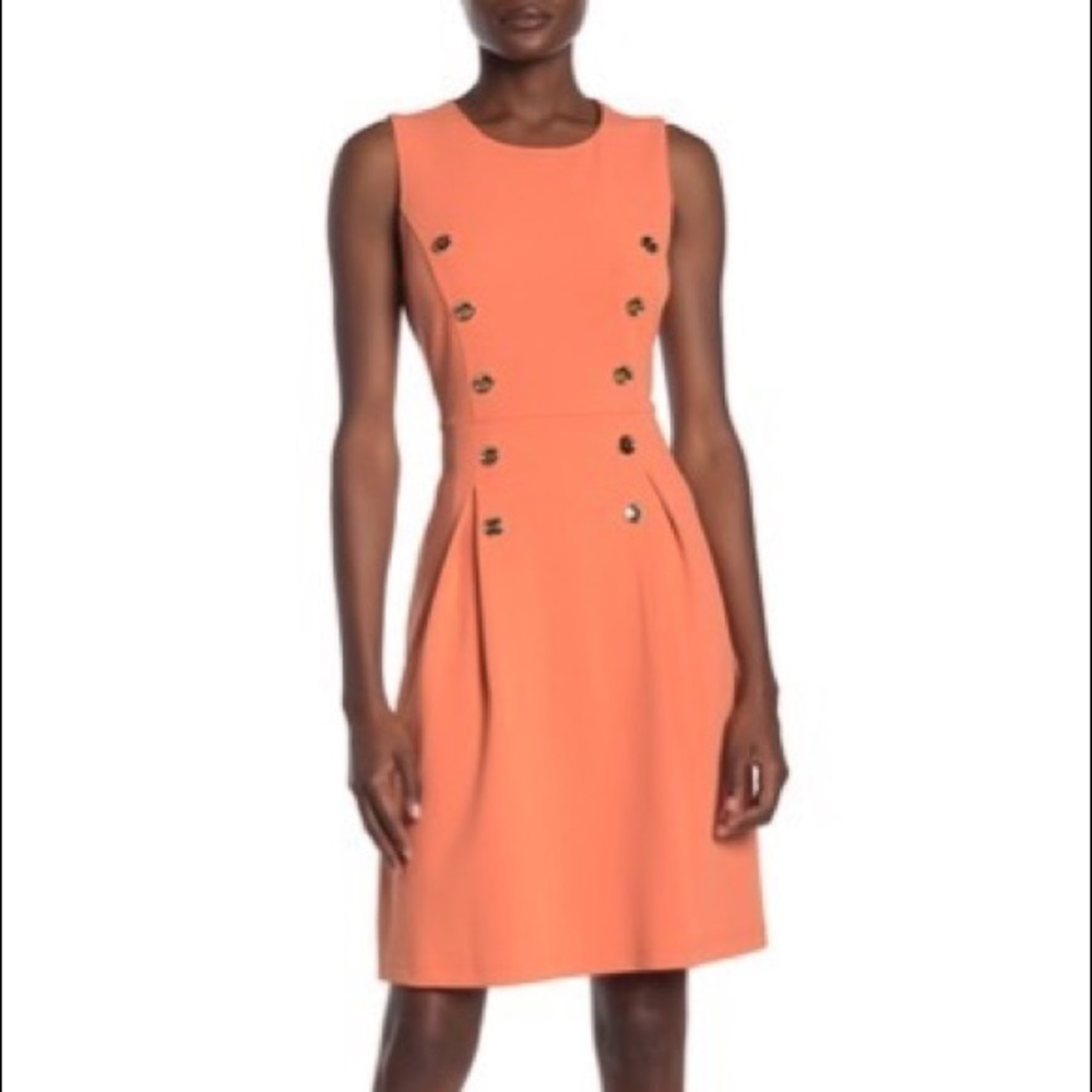 SHARAGANO Orange Sleeveless Sheath Dress